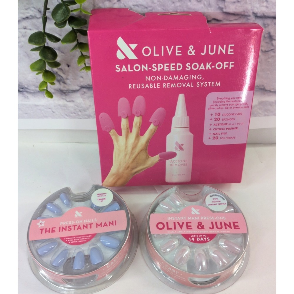 NEW LOT 3🩷Olive & June Gel Polish Salon-Speed Soak-Off Kit Instant Mani PressOn